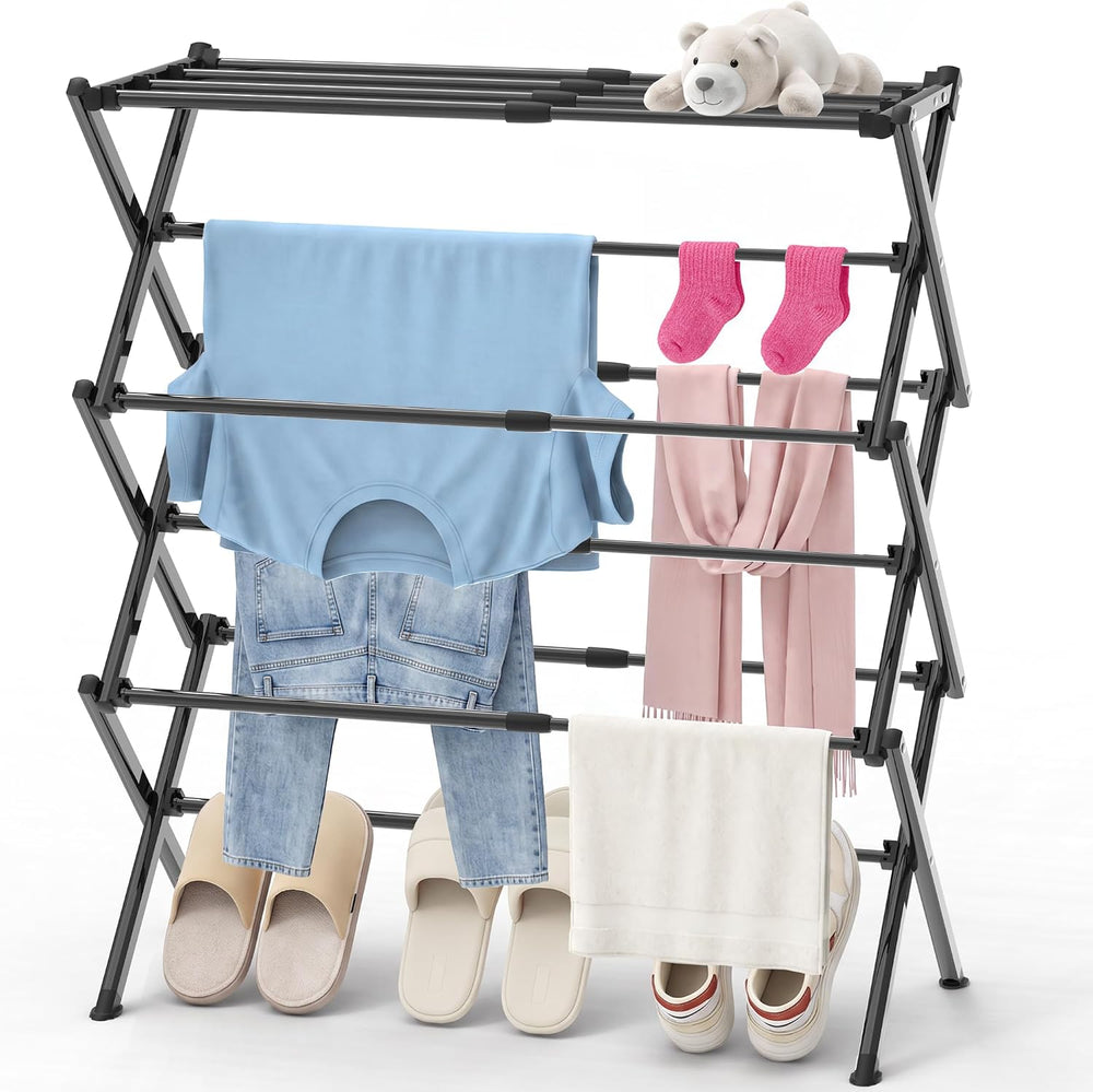 Foldable Clothes Drying Rack Heavy Duty Easy Install, Black