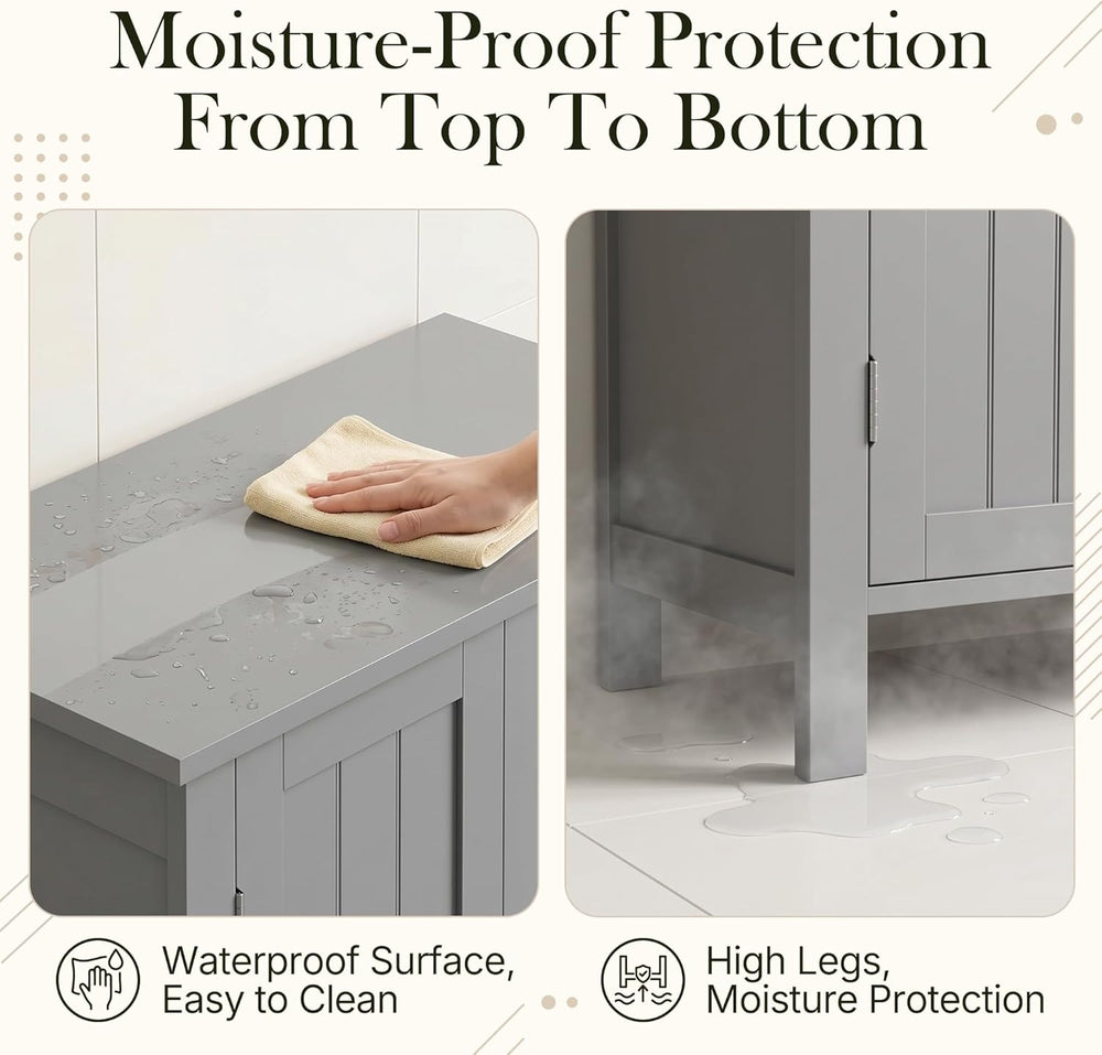 SUPER DEAL Modern Bathroom Floor Storage Cabinet with Adjustable Shelf and Do...