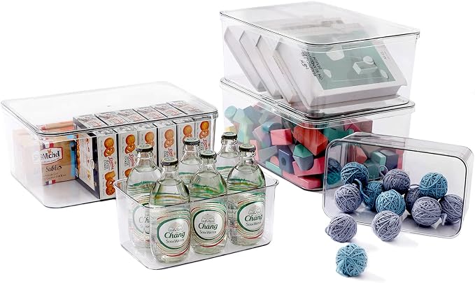 Clear Storage Bins With Lids, 5 Packs Food Storage Organizer, Cabinet Storage