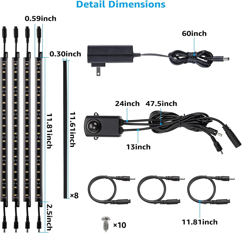 TORCHSTAR 4pcs 12 Inch LED Safe Lighting Kit, Motion Sensor, 5000K