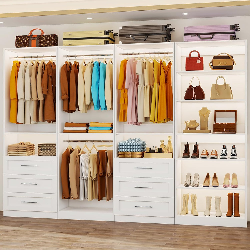 Closet System Set of 4, 8-21FT Closet System with 6 Drawers, 8 Shelves & ...