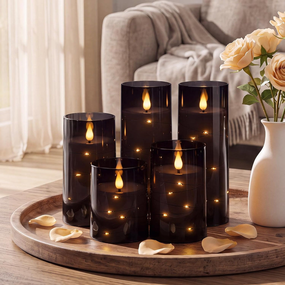 Homemory Halloween Flameless Candles, Black LED Pillar Candles with Remote