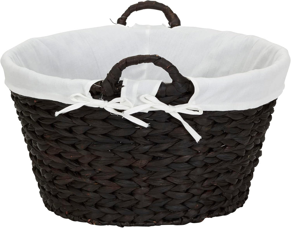 Household Essentials Round Wicker Laundry Basket with Handwoven Water Hyacint...