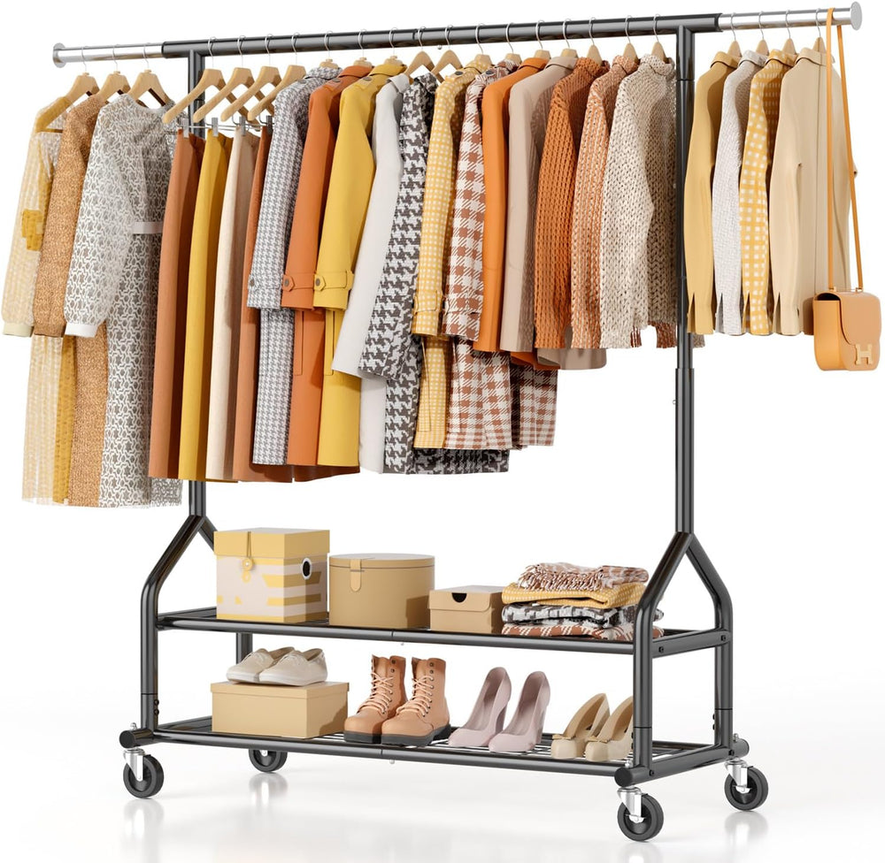 Heavy Duty Clothes Rack Load 556 LBS, Rolling Clothing Rack With Shelves, Hei...