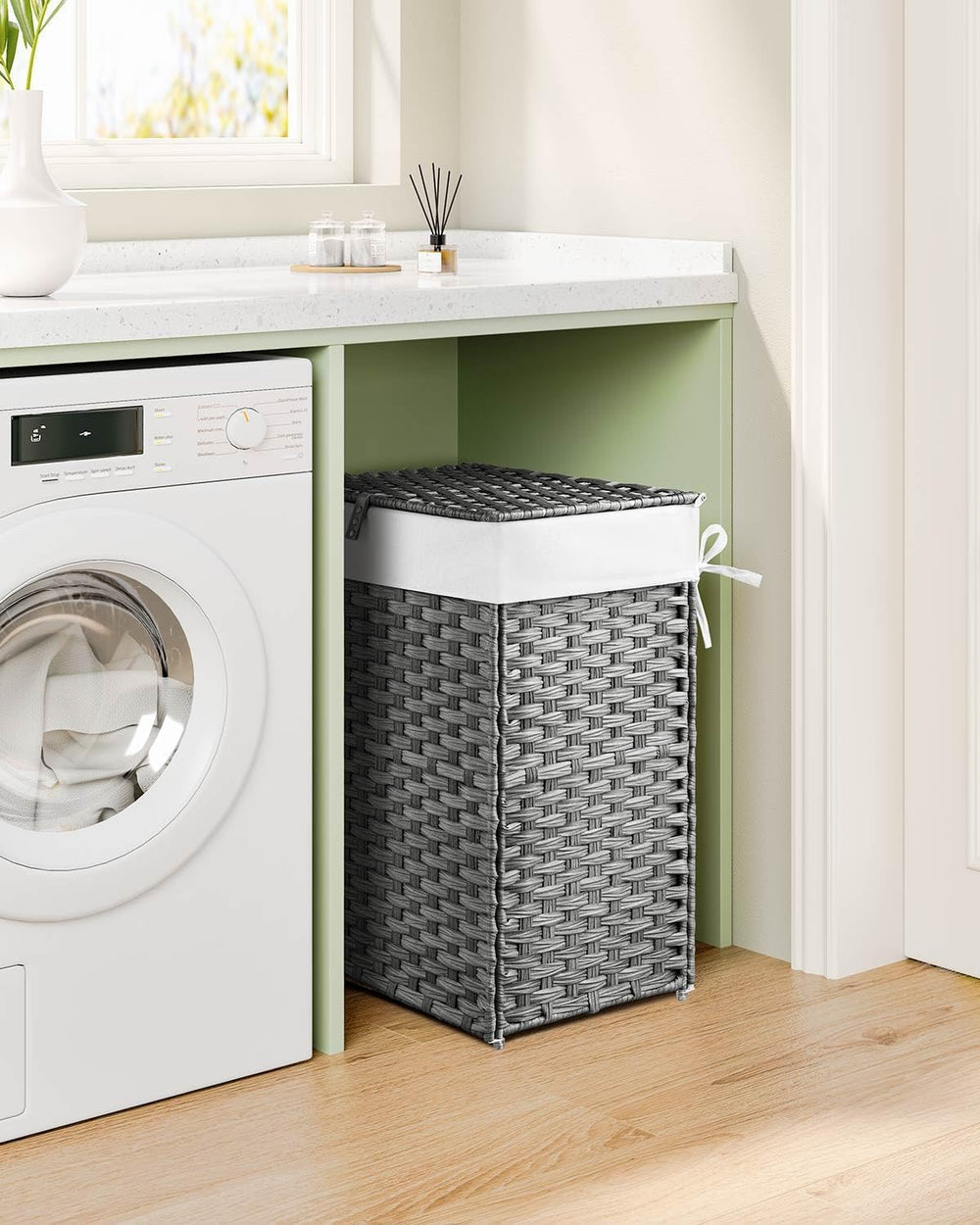 Laundry Basket with Lid, 110 L Large Capacity Hamper, Rattan Laundry Basket w...