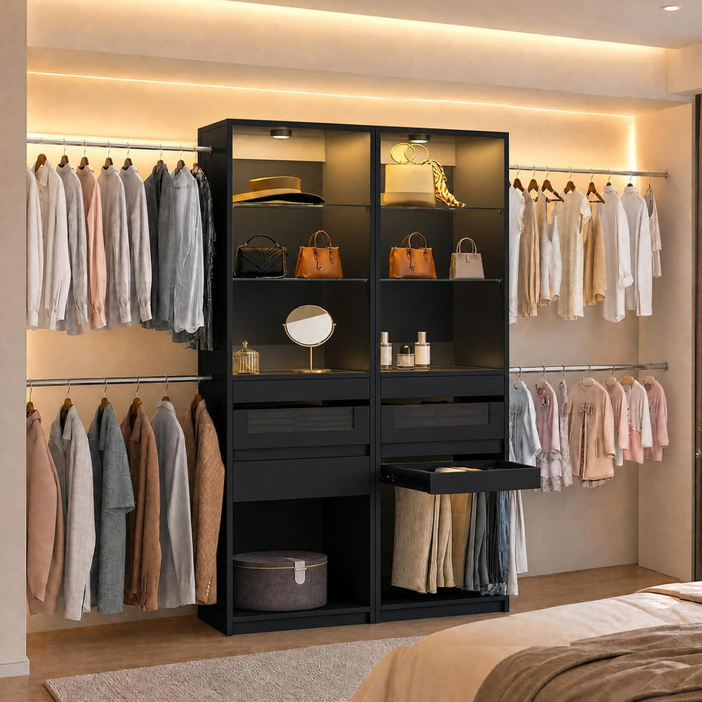 6-12 Ft Closet System with LED Lighting & 4 Adjustable Rods (Black)