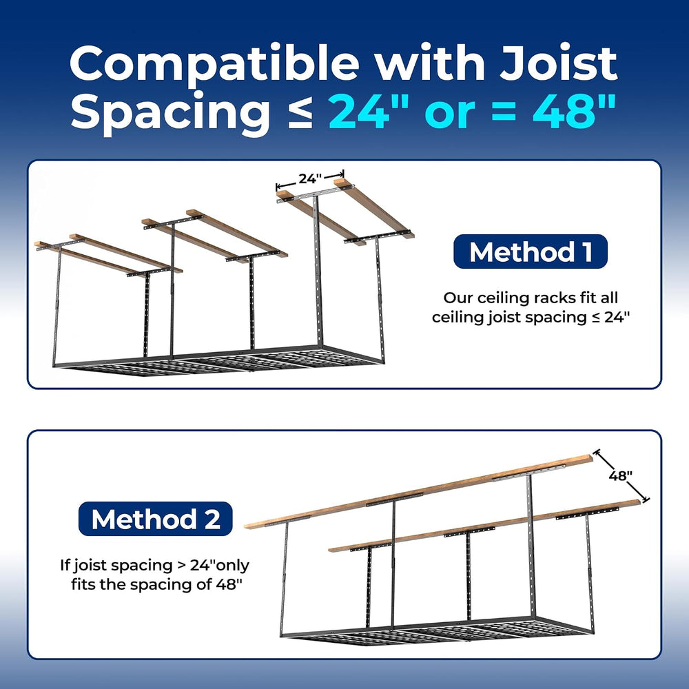 4×8FT Overhead Garage Storage Rack, 750LBS Heavy-Duty Steel Ceiling Shelving,...