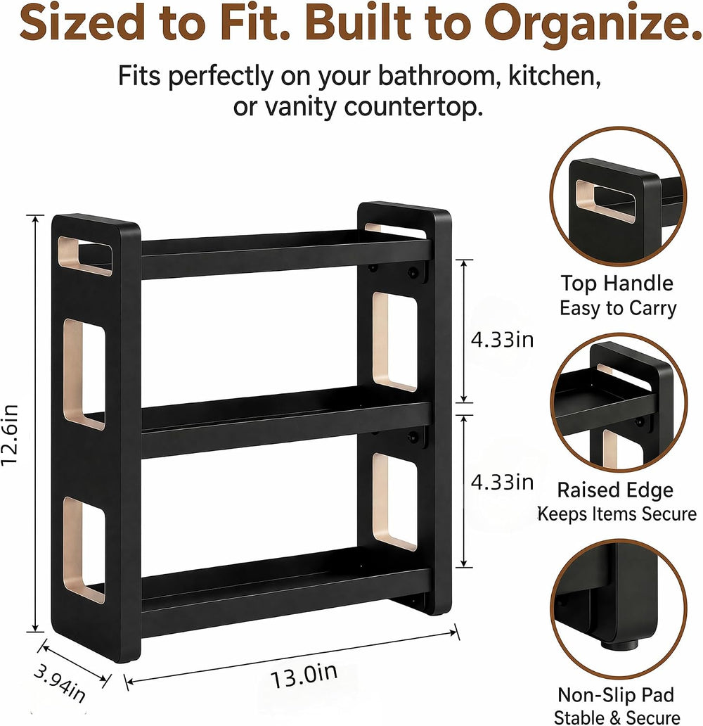 Narrow Solid Wood Bathroom Counter Organizer, Space-Saving Bathroom Storage R...