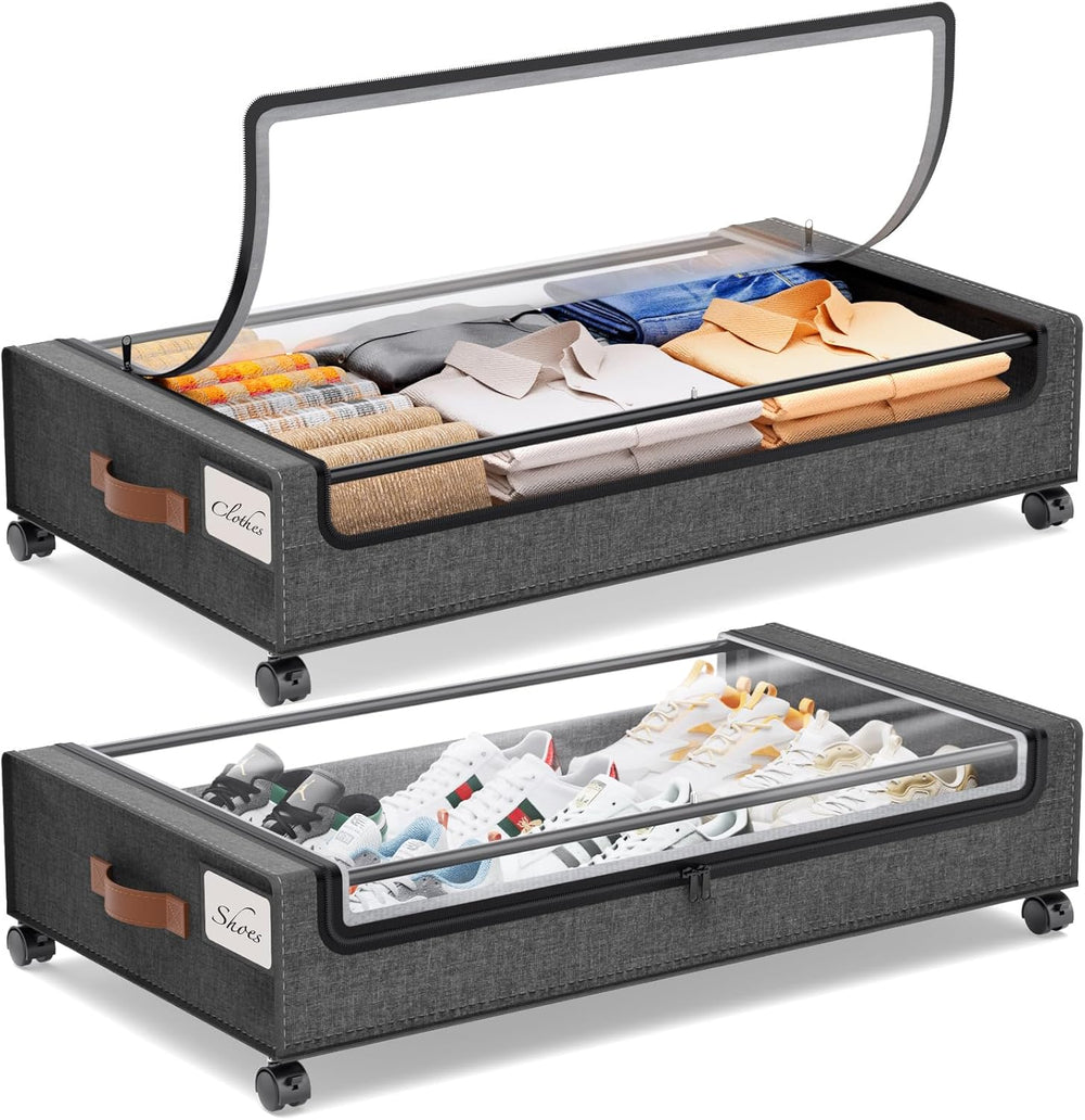Yecaye Under Bed Storage with Wheels, 2 Pack Under Bed Storage Containers, Ro...
