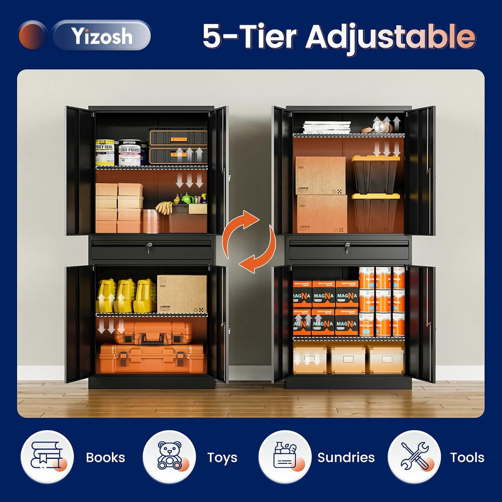 Yizosh Metal Garage Storage Cabinet with Locking Doors and Adjustable Shelves...
