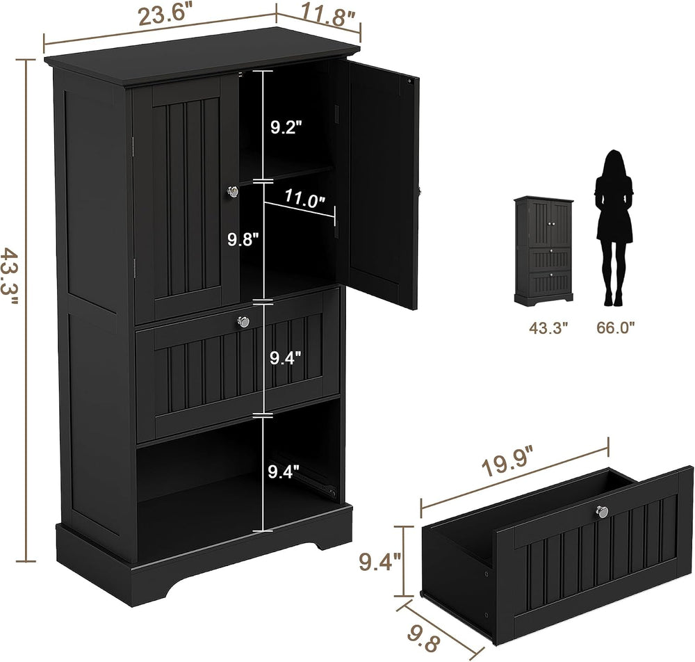 Bathroom Floor Cabinet with 2 Drawers and Adjustable Shelf