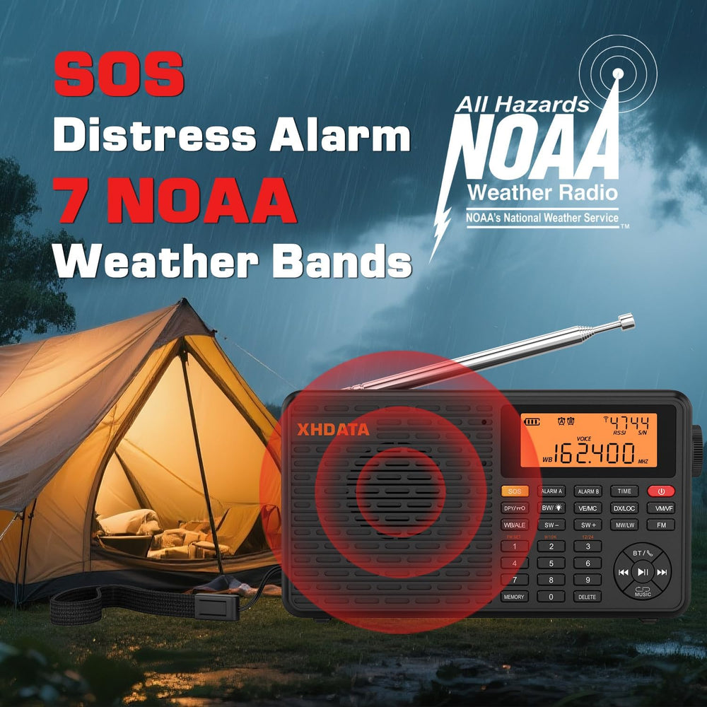 XHDATA D109WB Portable AM/FM/SW/LW/WB Weather Radio Shortwave Radio Receiver ...