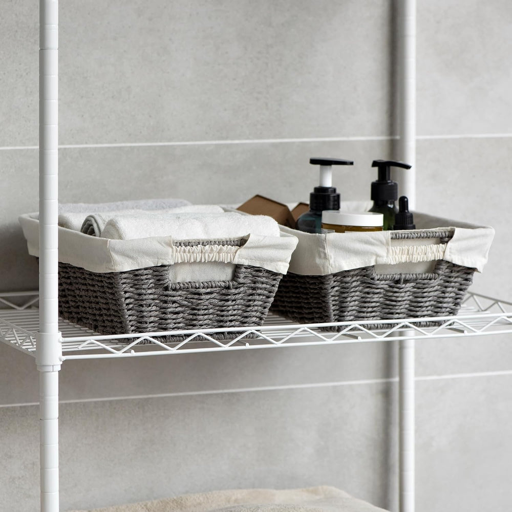 Round Wicker Storage Baskets with Liners and Handles, 2 Pack, Grey