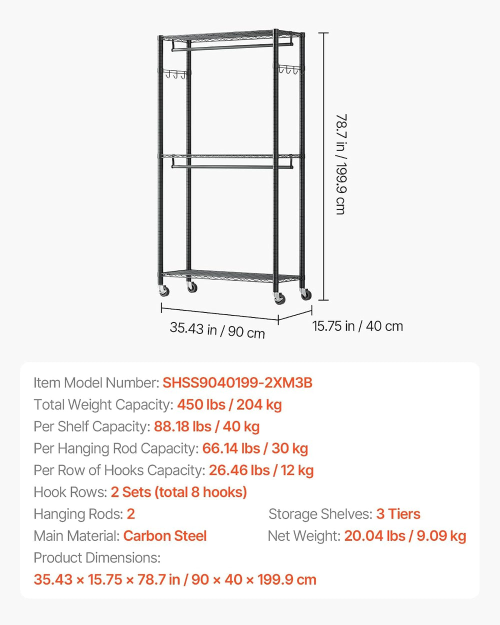 VEVOR Clothing Garment Rack, Heavy Duty Closet Wardrobe, Adjustable Tiers Clo...