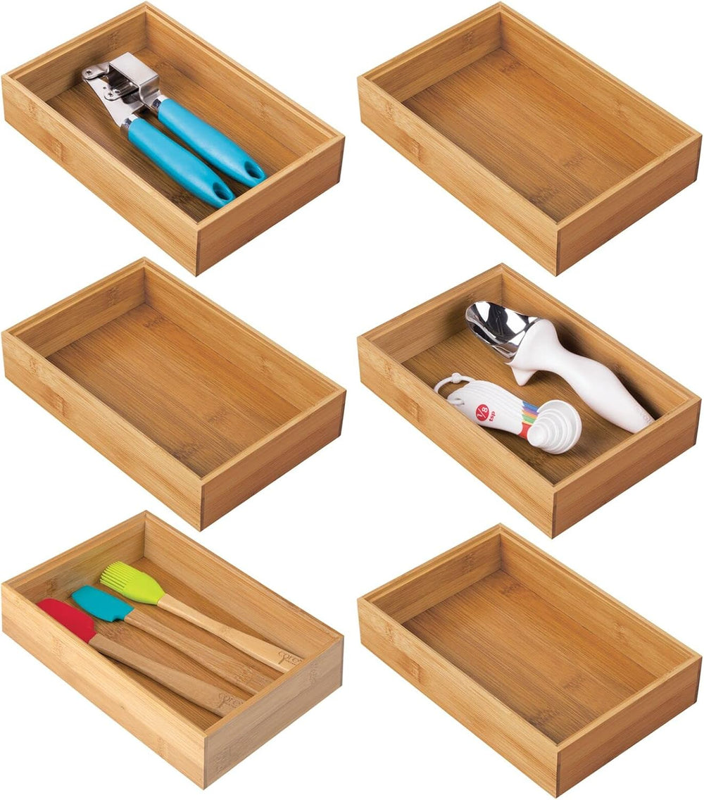 mDesign Wooden Bamboo Drawer Organizer - 9" Long Stackable Storage Box T...