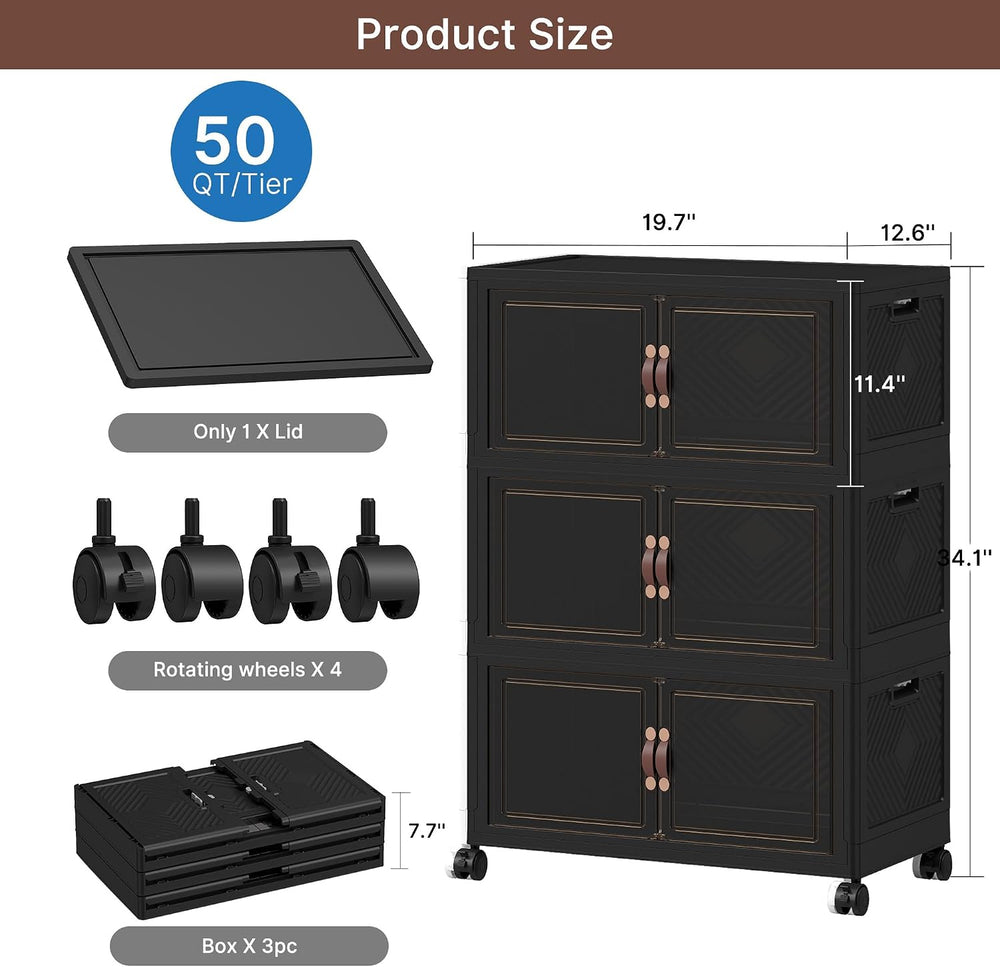 165QT Stackable Storage Bins with Lids, Collapsible Storage Cabinet
