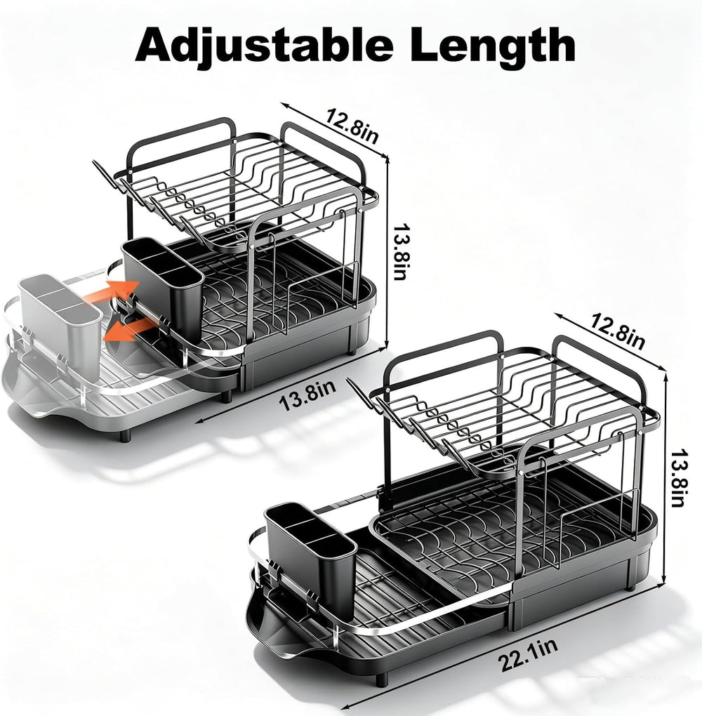 Expandable Stainless Steel 2-Tier Large Capacity Dish Drying Rack, Auto Drain...