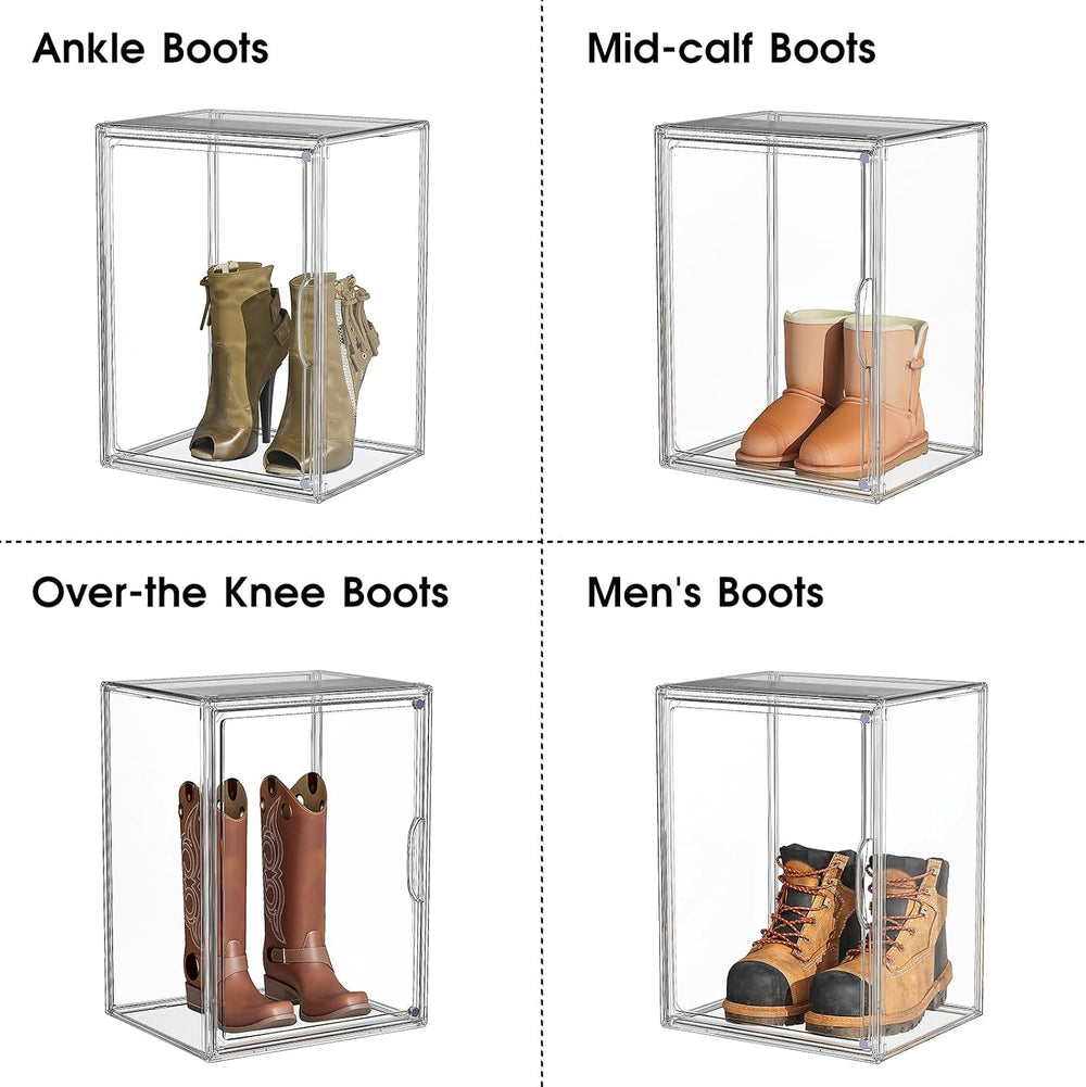 Boot Storage Organizer Tall Boots Boxes 3 Pack Clear Plastic Stackable Boot O...