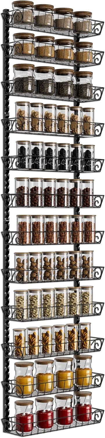 SWOMMOLY Wall Mount Spice Rack Organizer, 12-Tier Adjustable Dual-Use Shelf