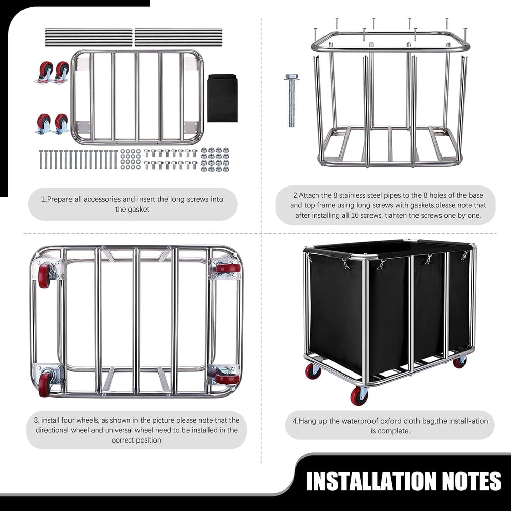 Commercial Laundry Cart with Wheels, 440L Large Rolling Laundry cart, Black