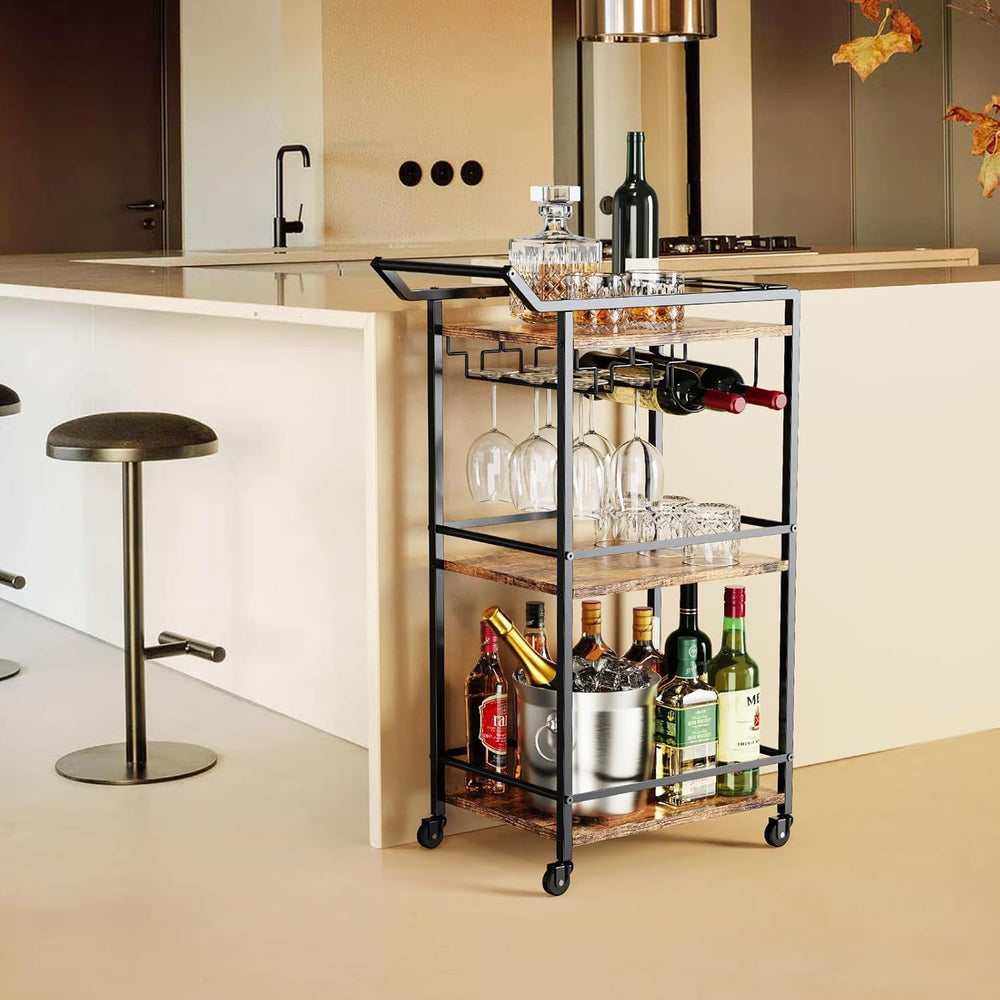 LOTEYIKE 3 Tier Bar Cart, Mini Liquor Utility Cart for Wine Beverage Dinner P...