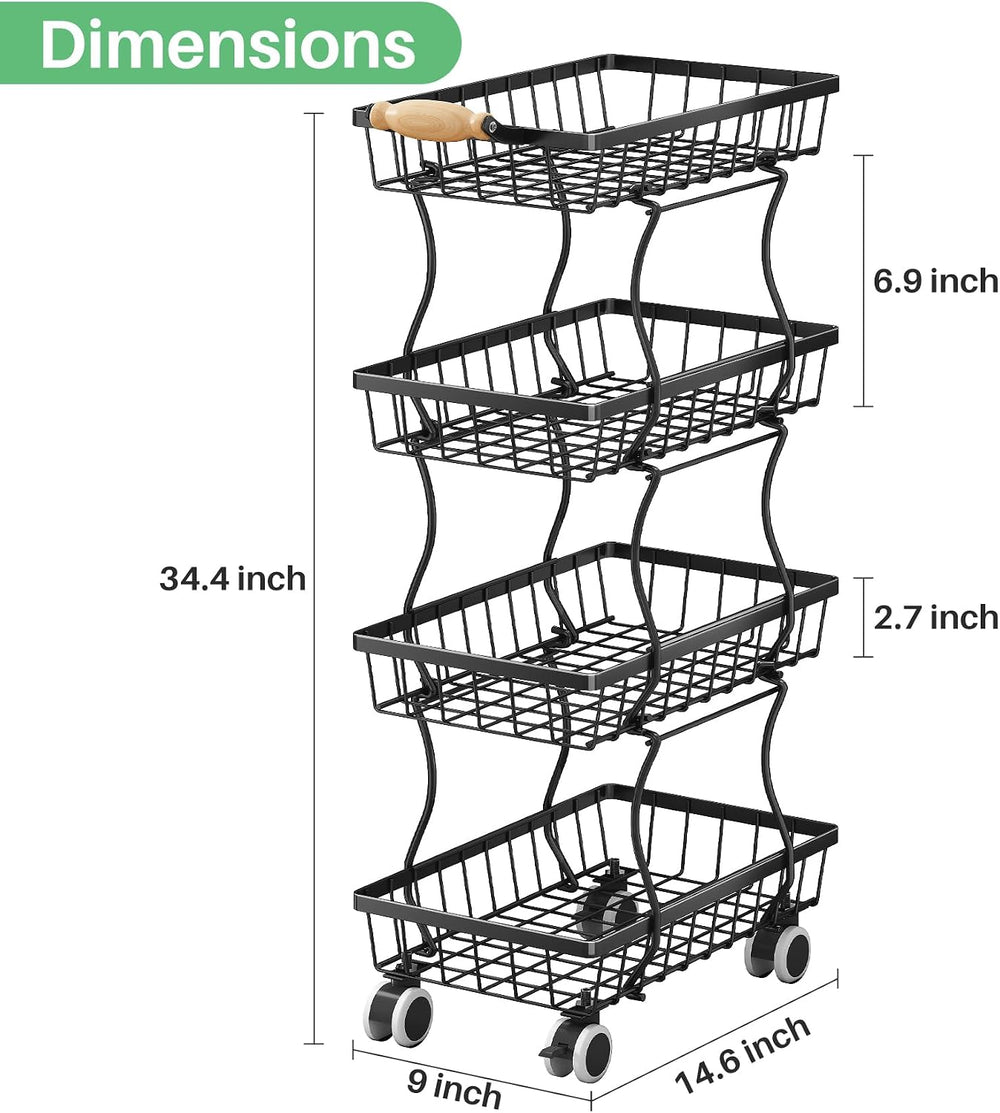 SAYZH 4-Tier Fruit Basket Stand with Vegetable Baskets for Kitchen, Black