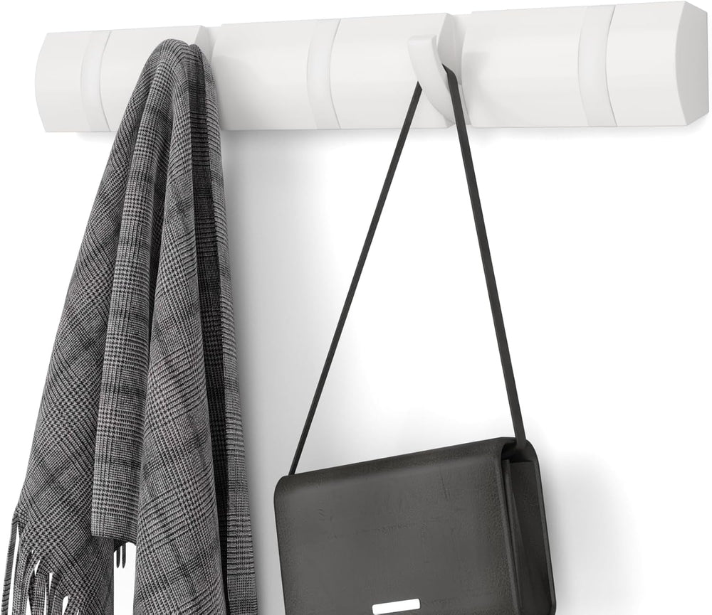 Umbra Flip Coat Rack, Wall Mounted 5-Hook Space Saving, White