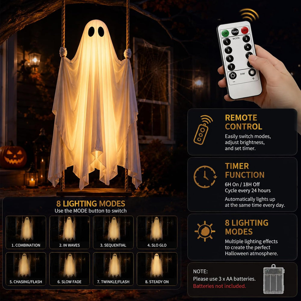 2-Pack Hanging Swinging Ghosts Outdoor Decor for Halloween