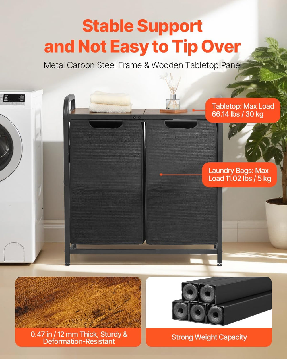 VEVOR 2 Section Laundry Sorter, Large Laundry Hamper with Metal Frame and Woo...
