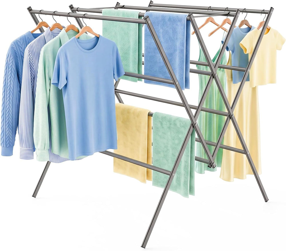 Bigzzia Drying Rack Clothing, Foldable Portable Large 12 Drying Poles