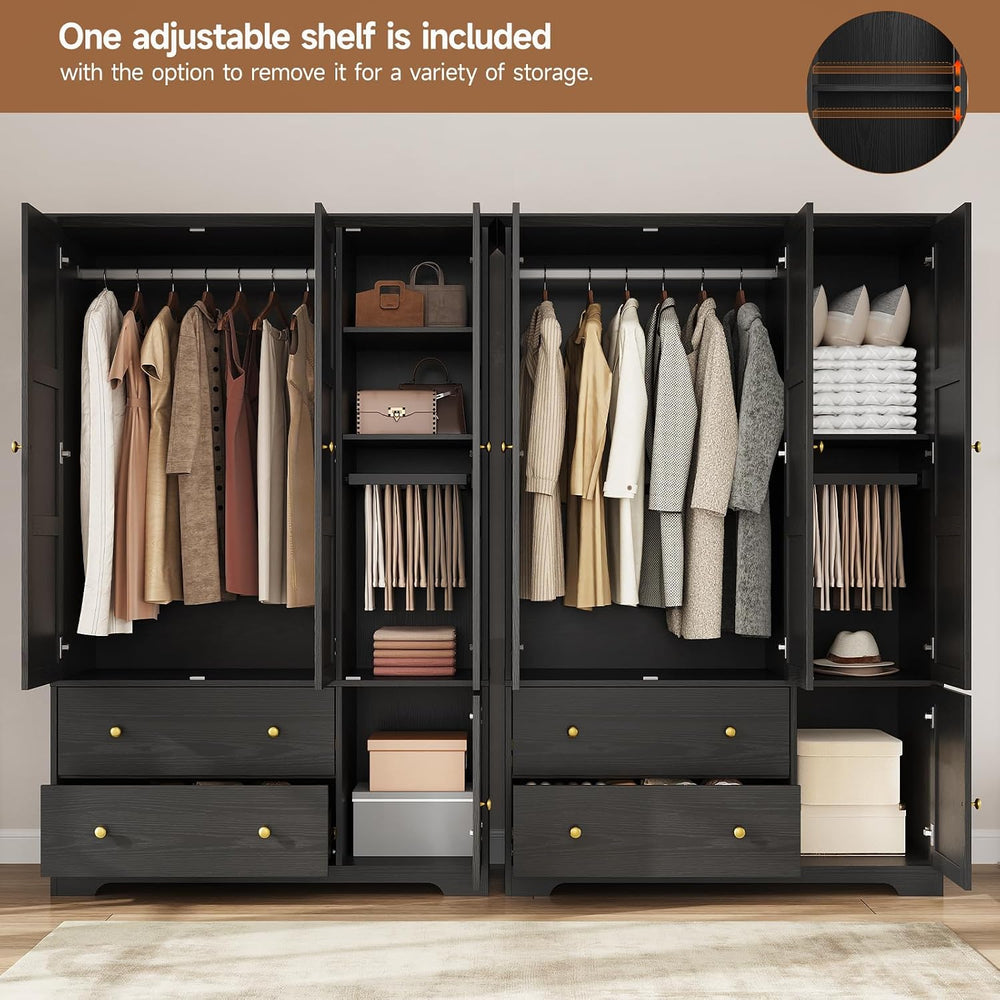 3 Doors Wooden Wardrobe Closet, Large Capacity Bedroom Armoires