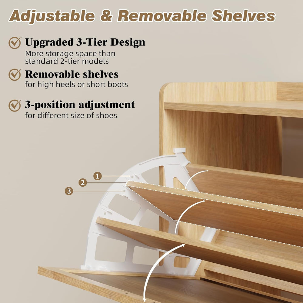 Shoe Storage Cabinet for Entryway, 2 Flip Drawers with 3-Tier Rack Each, 6-La...
