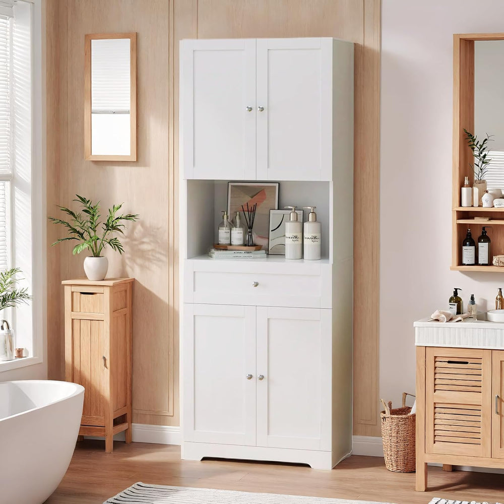 HIFIT Tall Bathroom Storage Cabinet with Drawer, Modern Linen Cabinet,White