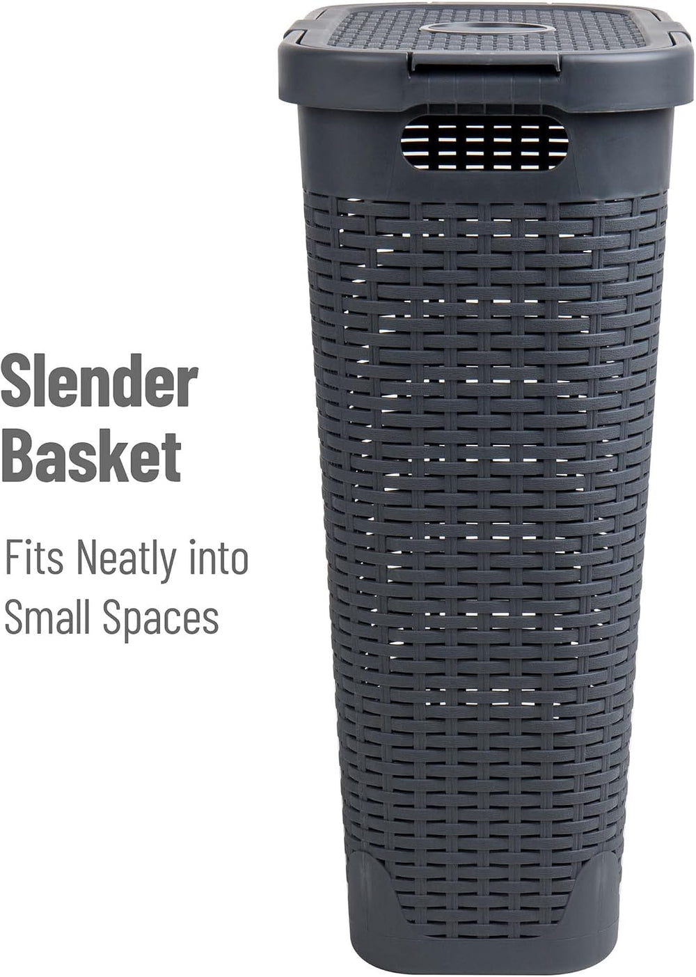 Mind Reader Slim Laundry Hamper with Lid, 40L Clothes Basket, Narrow Tapered ...