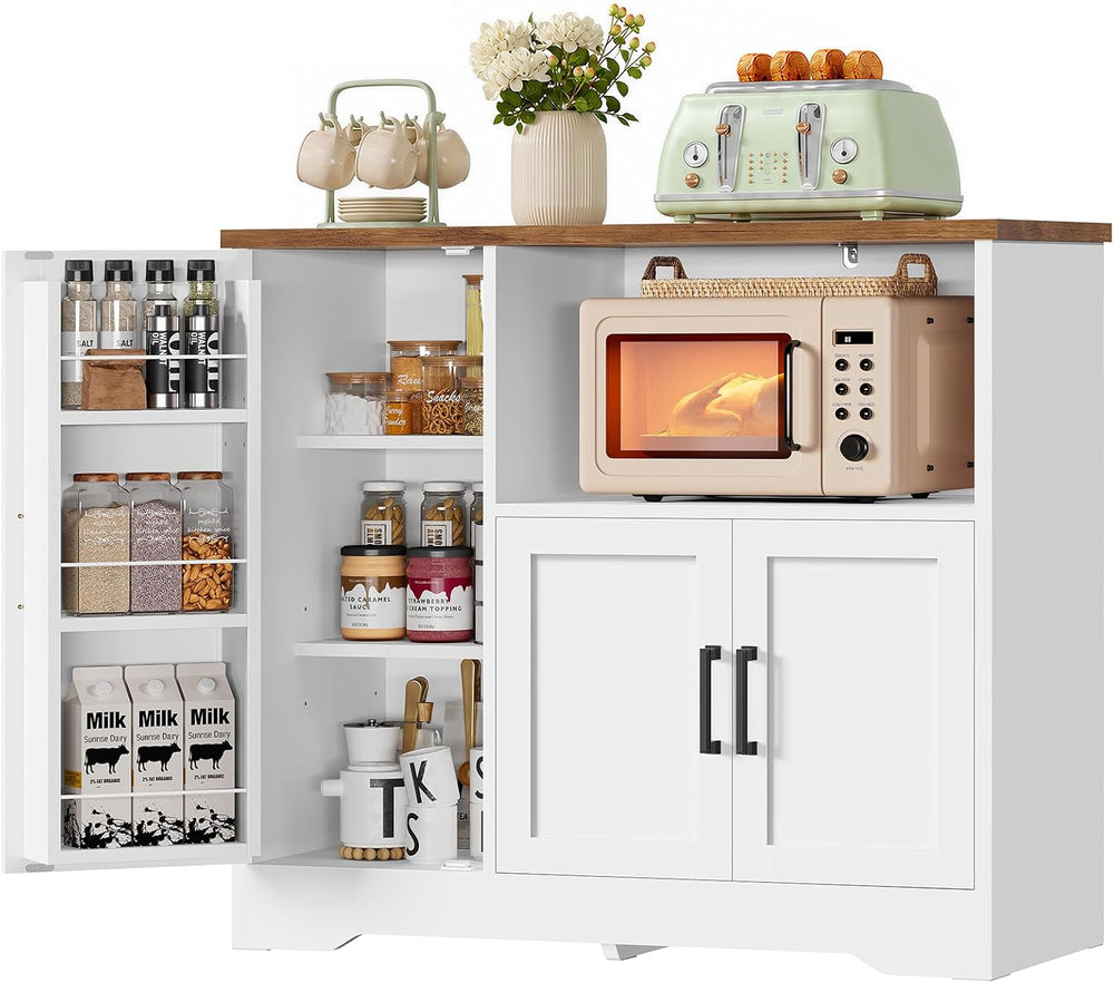 Coffee Bar Cabinet with Door Shelves & Adjustable Shelves, Small Buffet C...