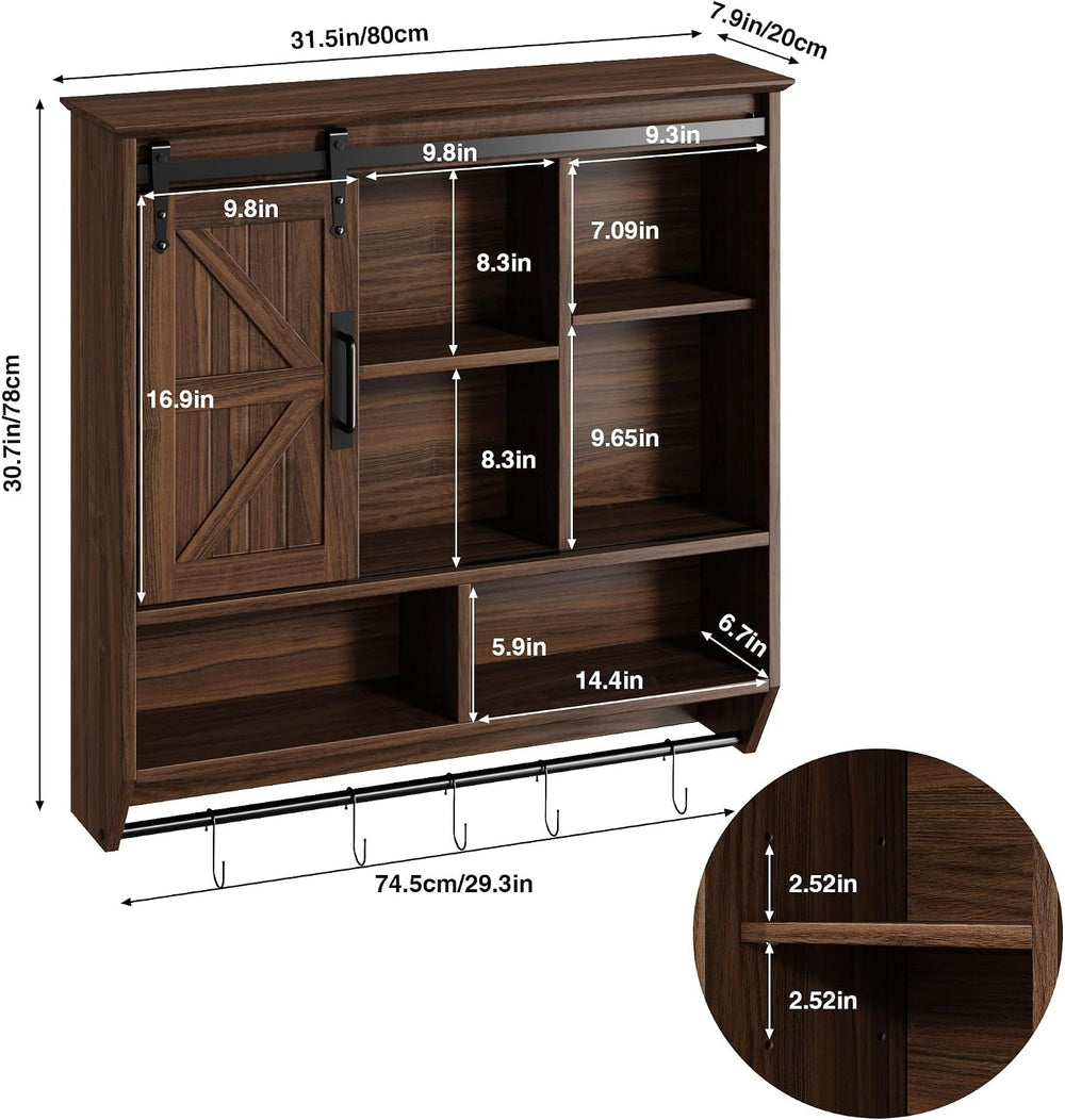 RUSTOWN Farmhouse Bathroom Wall Storage Cabinet with Sliding Barn Doors