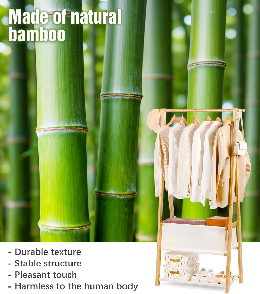 Bamboo Clothes Rack with Storage Box and Storage Shelf, Portable Extra Large ...