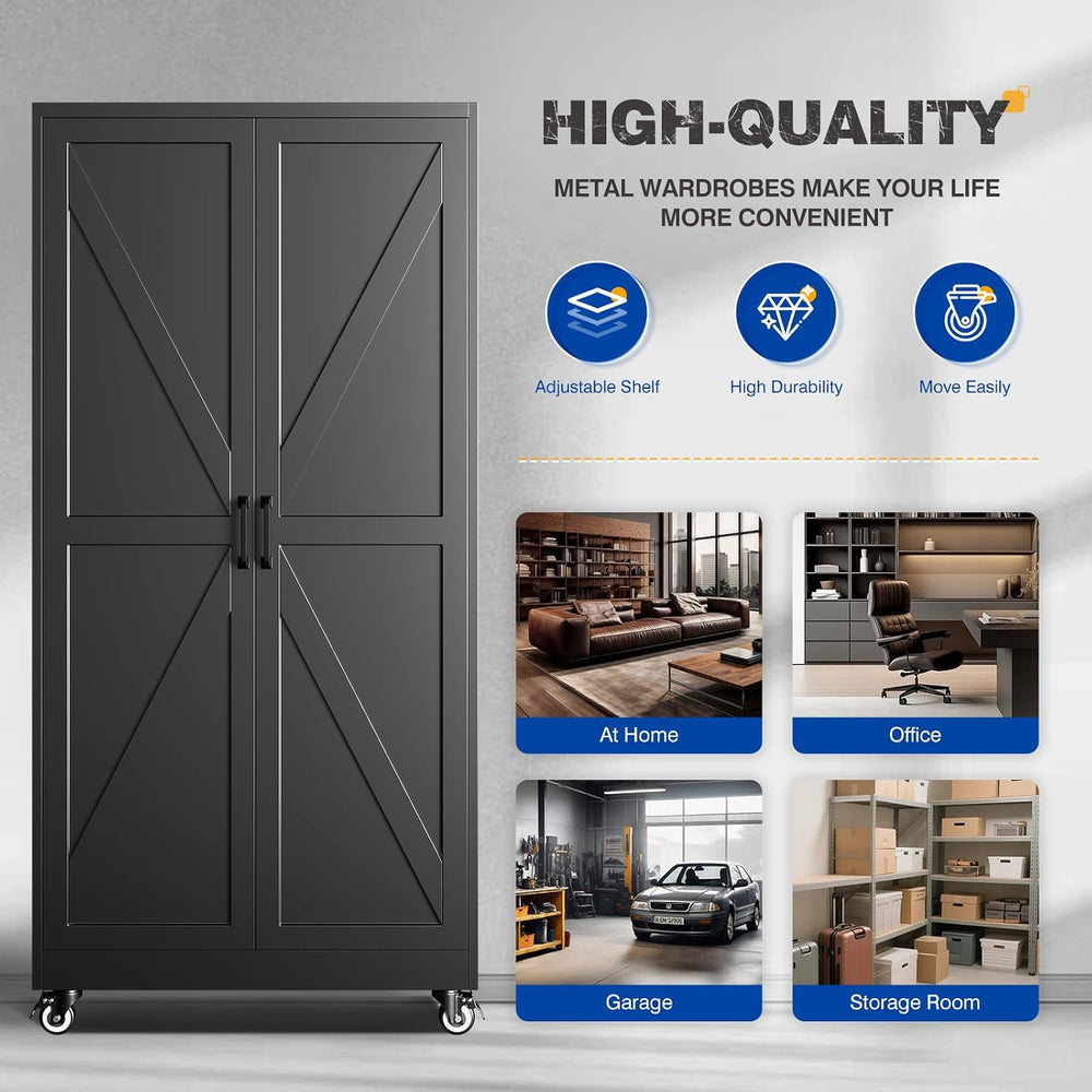 BYNSOE Metal Garage Storage Cabinet with 4 Adjustable Shelves Storage Cabinet...