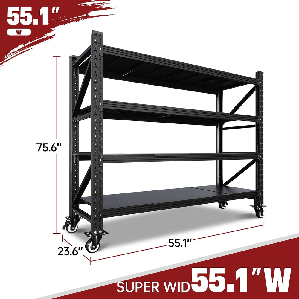 Garage Shelving with Wheels, 4800LBS Storage Shelves 55.1" W Garage Shel...