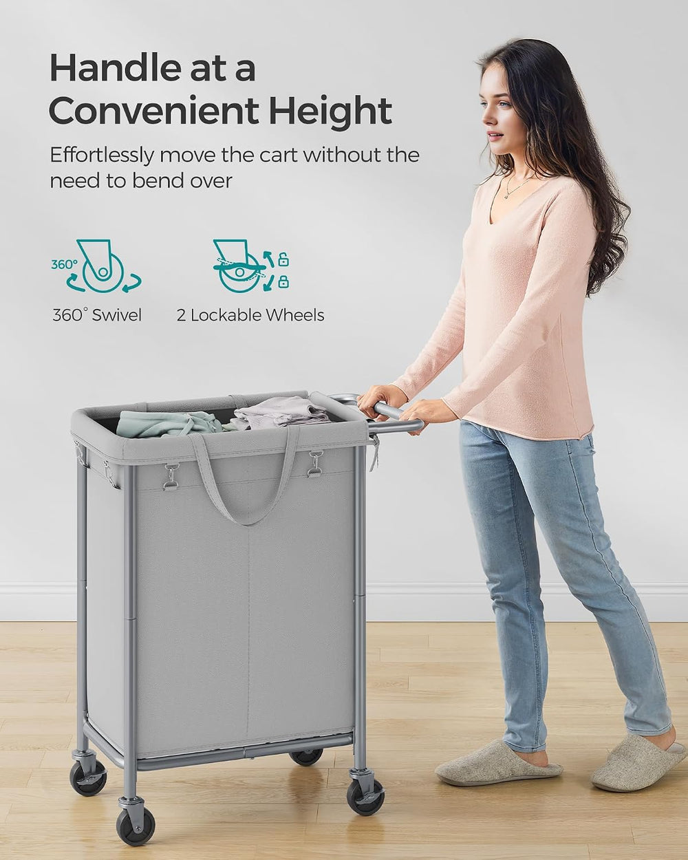 SONGMICS Laundry Basket with Wheels, 1-Section, 23.8 Gallons (90 L)