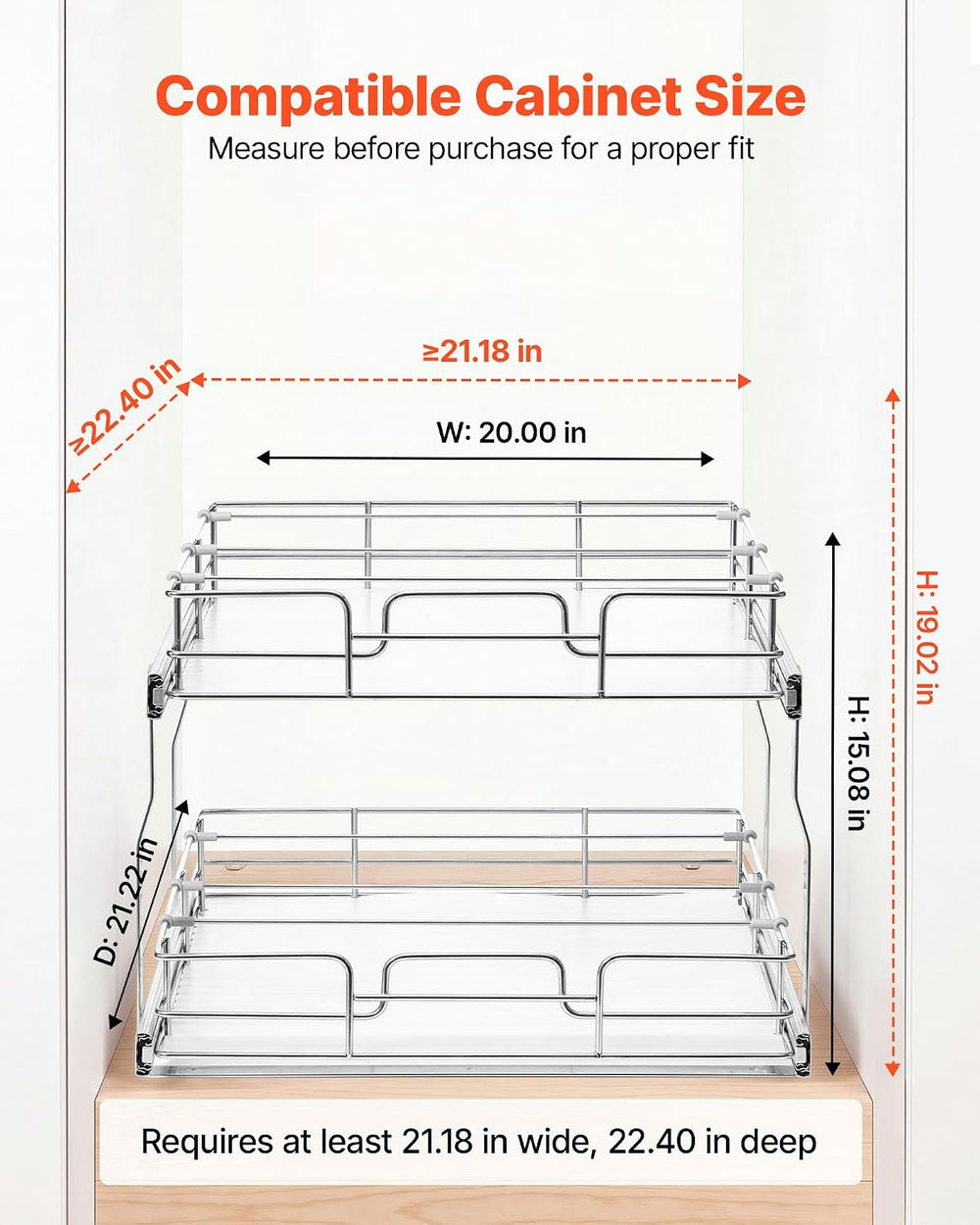 VEVOR 2 Tier Pull Out Cabinet Organizer 20" W x 21.22" D Slide Out ...