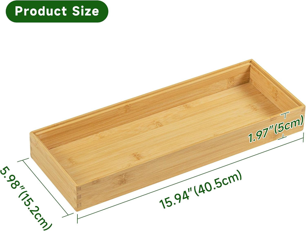 VaeFae Bamboo Drawer Organizer, Silverware Tray for Drawer, 2-Pack