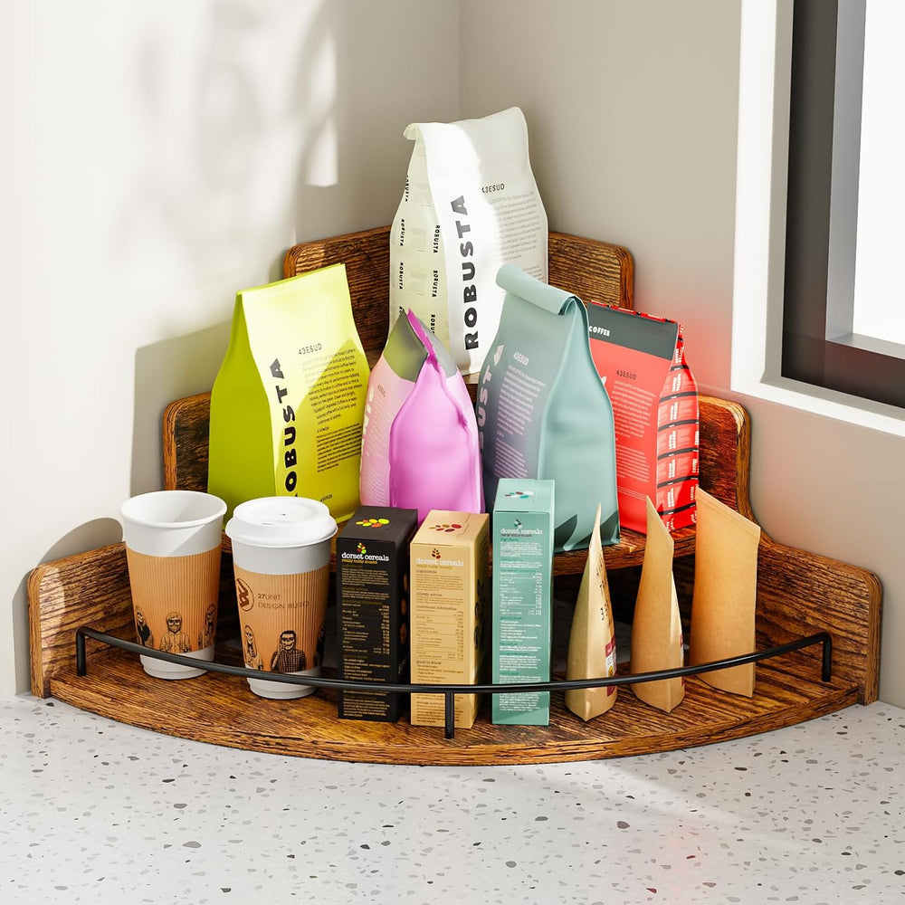 KLM Liquor Bottle Display Corner Shelf, Brown