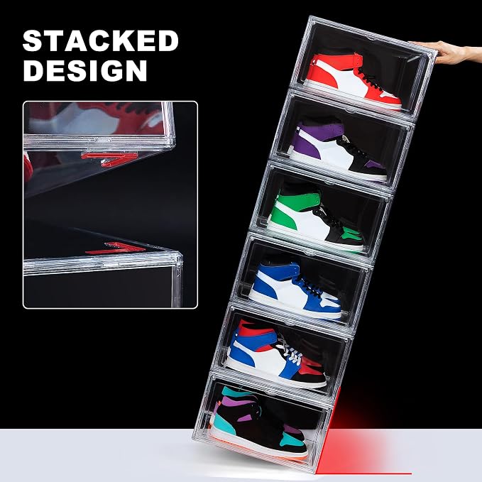 NYZE 12 Pack Acrylic Shoe Boxes Side Open, Shoe Storage Organizer