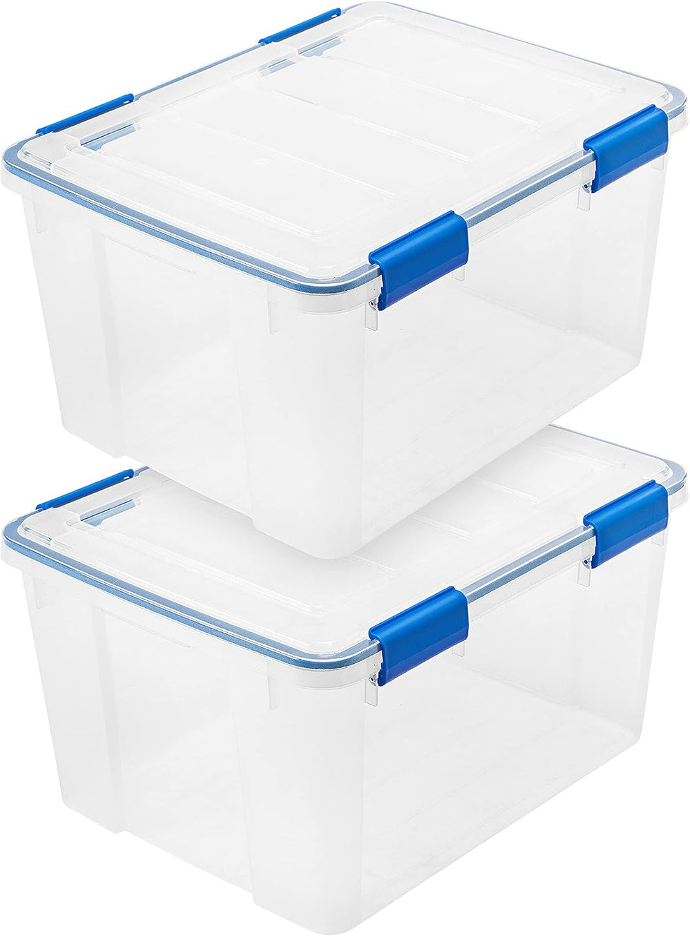 IRIS USA 2-Pack 44 Qt Storage Bins with Gasket Lids, Clear/Blue