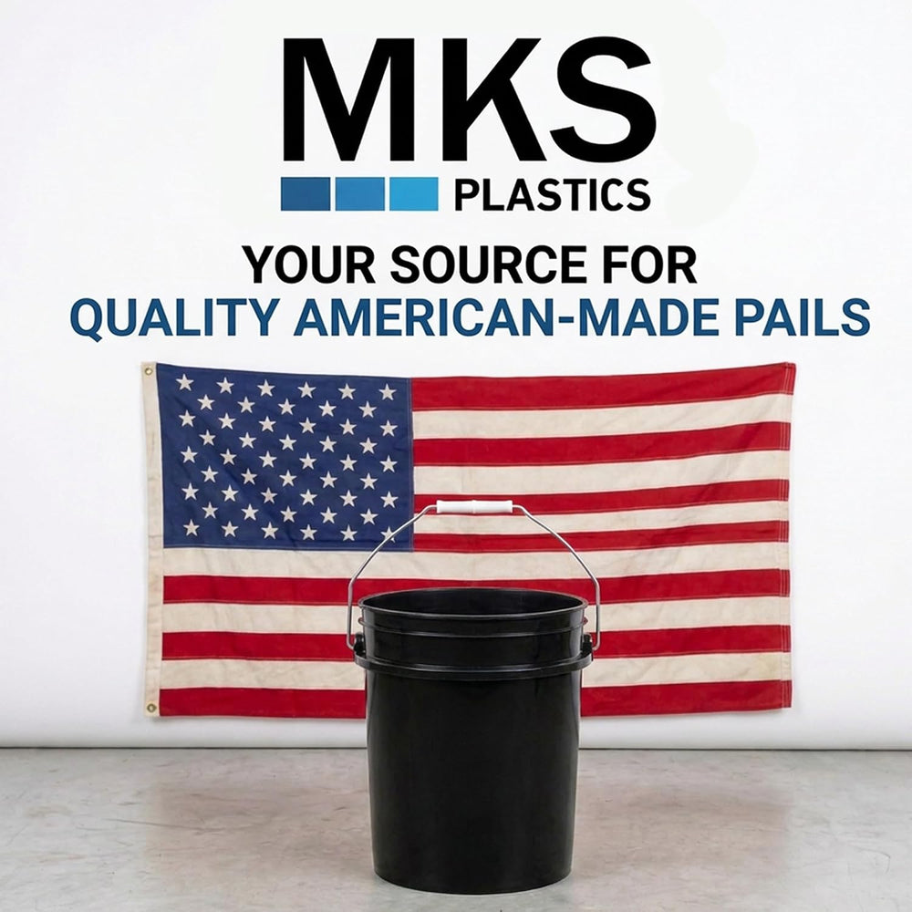 MKS Plastics Black 5-Gallon Heavy-Duty Bucket, No Lid Included, 5-Pack