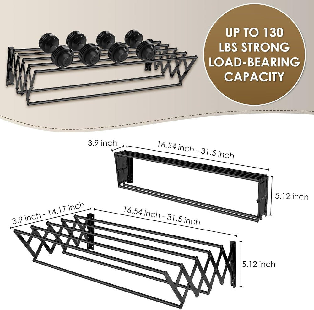 XL-31.5" Wall Clothes Drying Rack, Retractable Mounted Rack Black