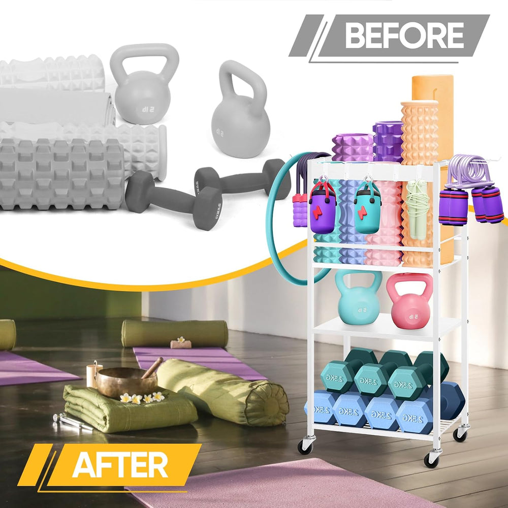 Home Gym Storage Rack, Heavy Duty Yoga Mat Holder Workout Equipment Storage O...