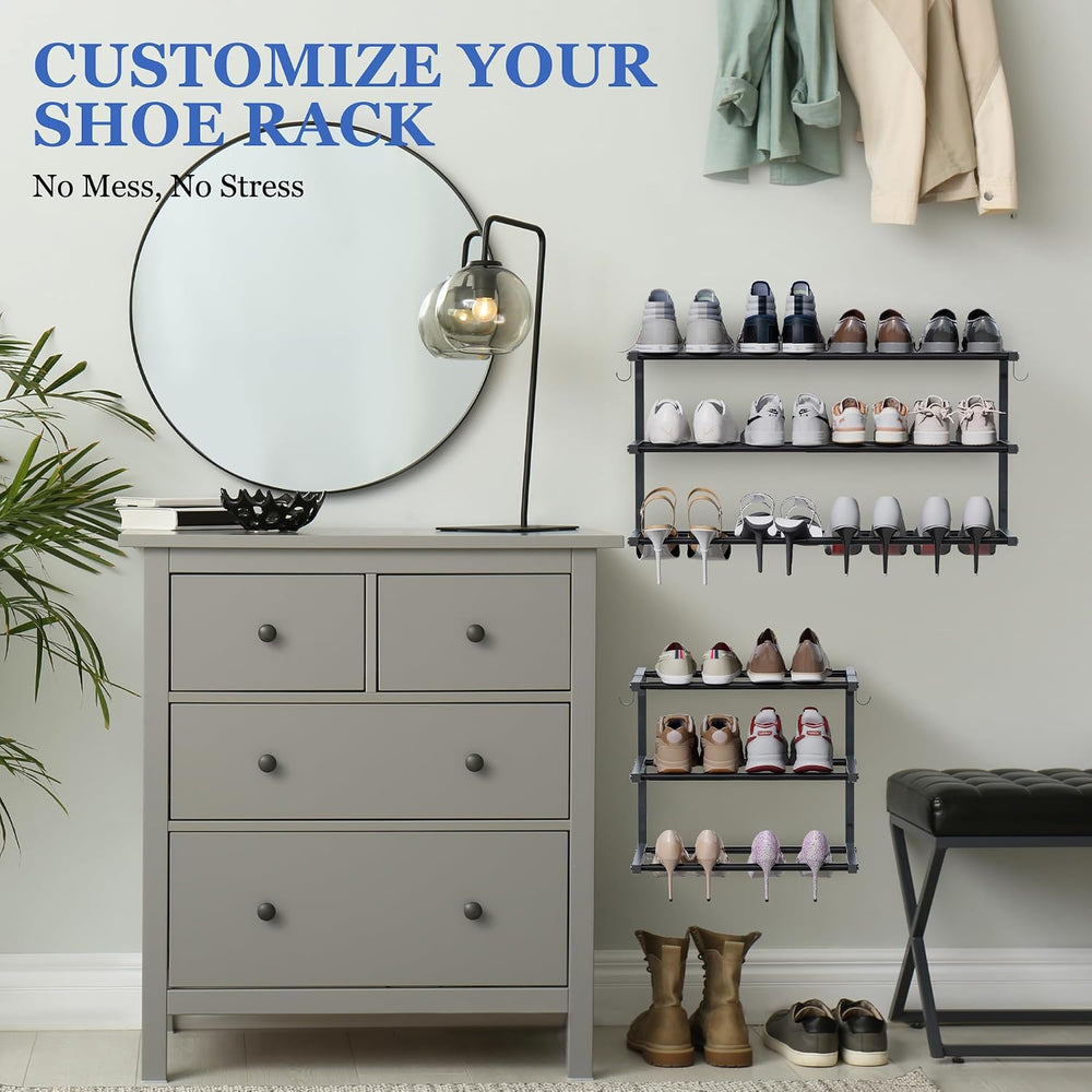 4 Pack Wall Mounted Shoe Rack, 3 Tier Hanging Shoe Rack Holds 48 Pairs, 17&qu...