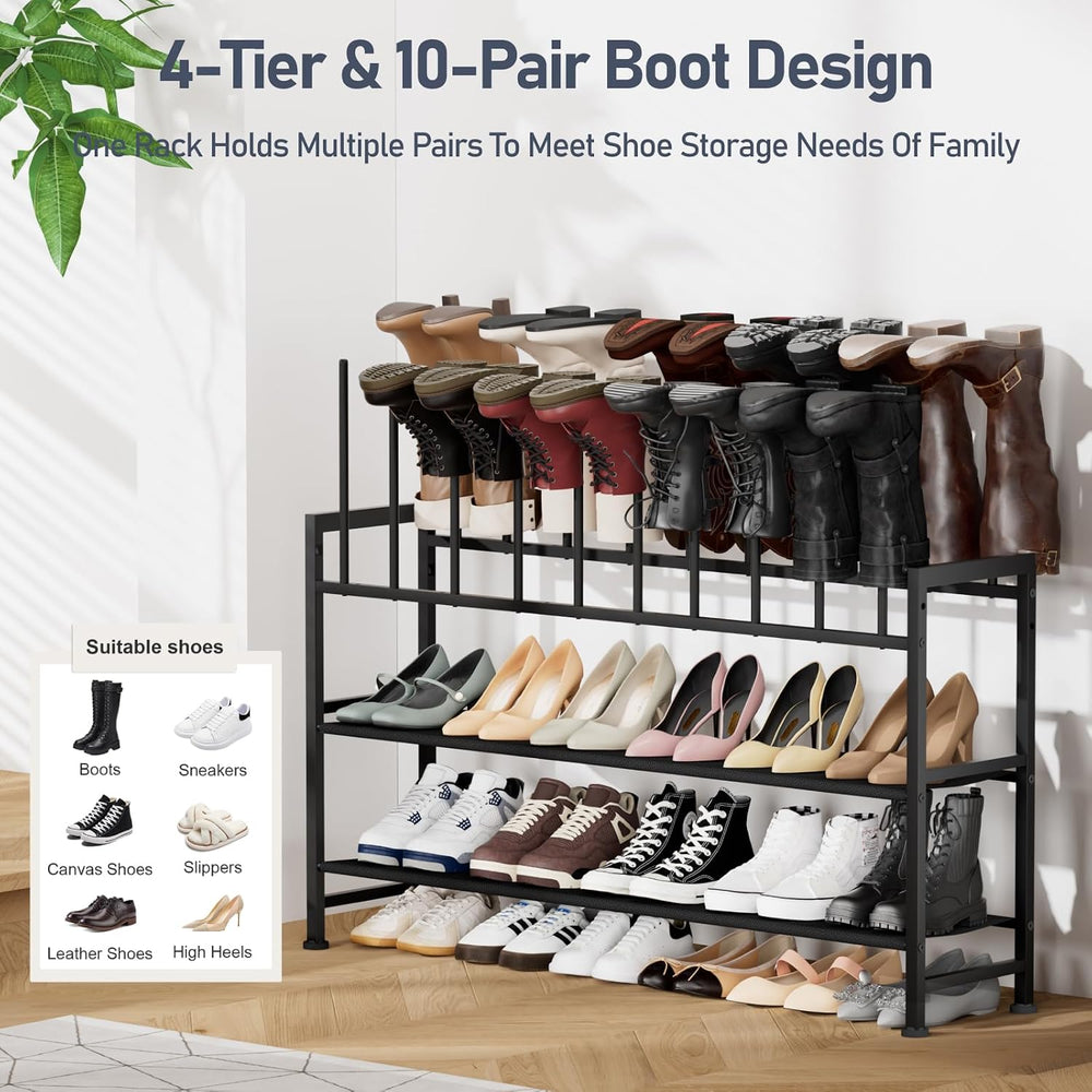 DIMJ Boot Rack 4-Tier - Black Metal Boot Storage Rack Tall Boots Organizer, M...